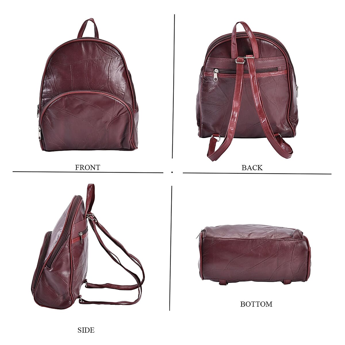 Burgundy Patchwork Sheep Leather Bucket Bag with Shoulder Girdle image number 1