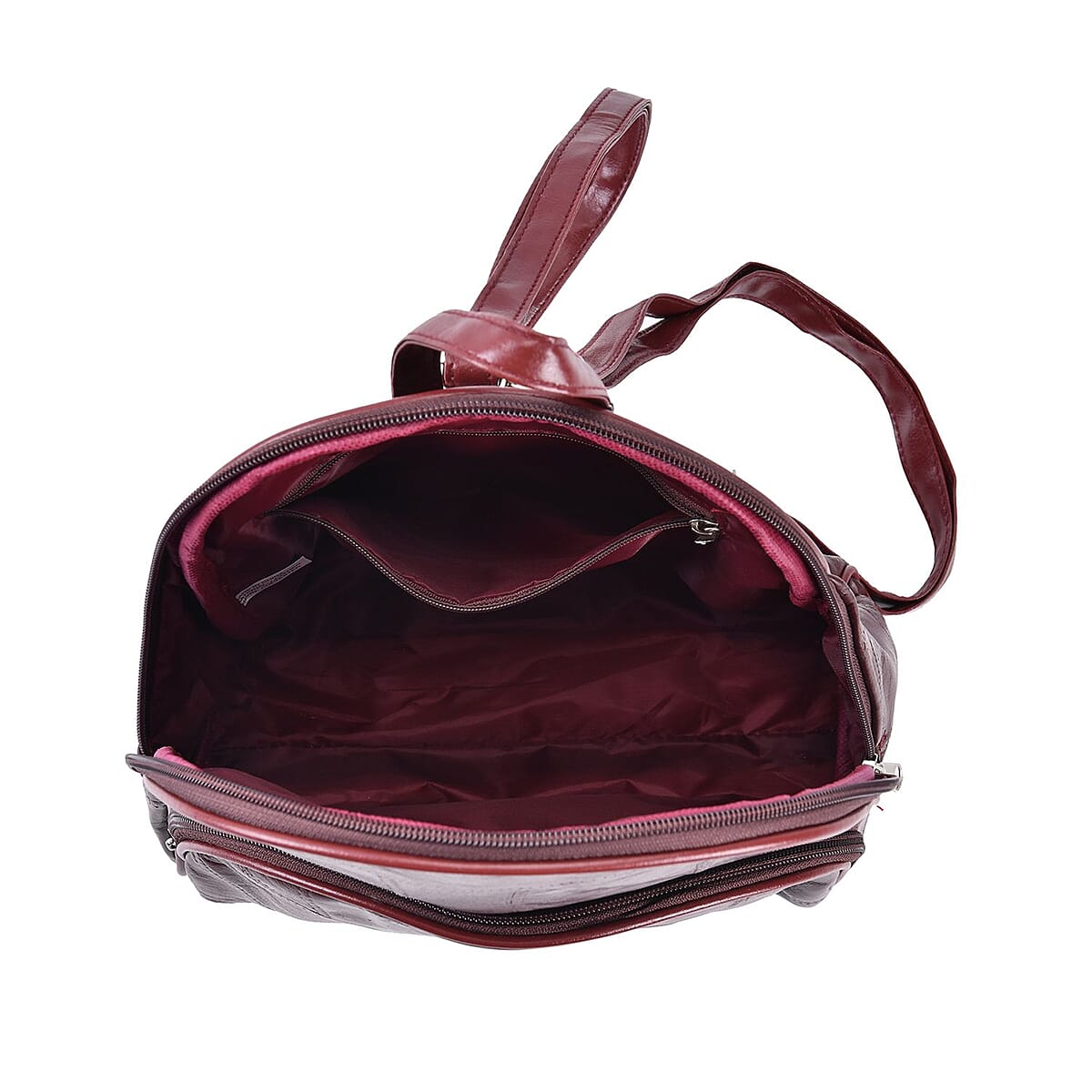 Burgundy Patchwork Sheep Leather Bucket Bag with Shoulder Girdle image number 2