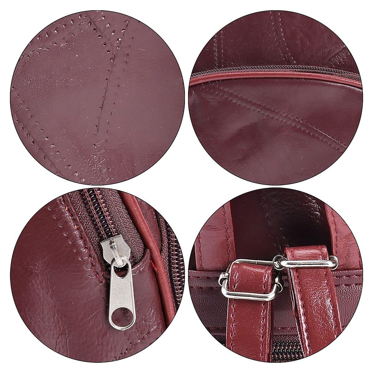 Burgundy Patchwork Sheep Leather Bucket Bag with Shoulder Girdle image number 3