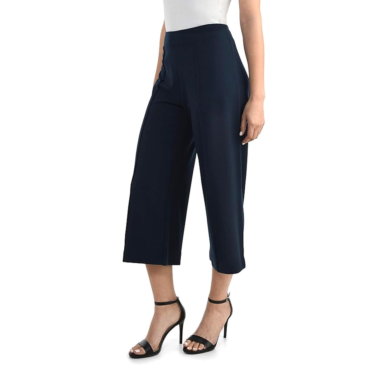 Navy Wide Leg Cropped Pants - L image number 2