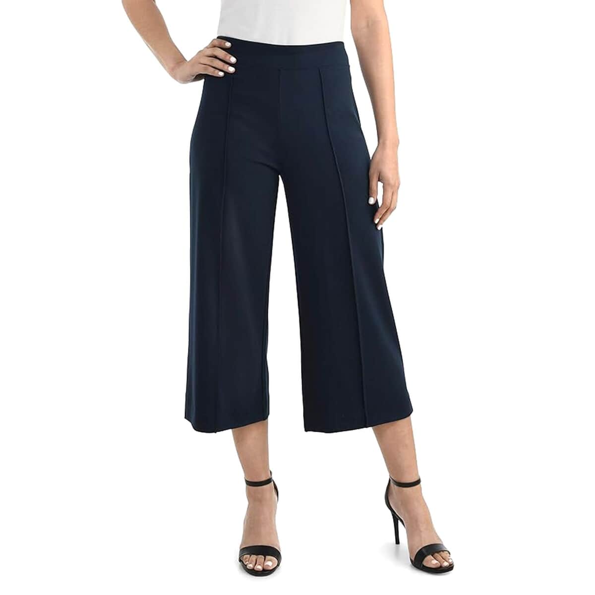 Navy Wide Leg Cropped Pants - XL image number 0
