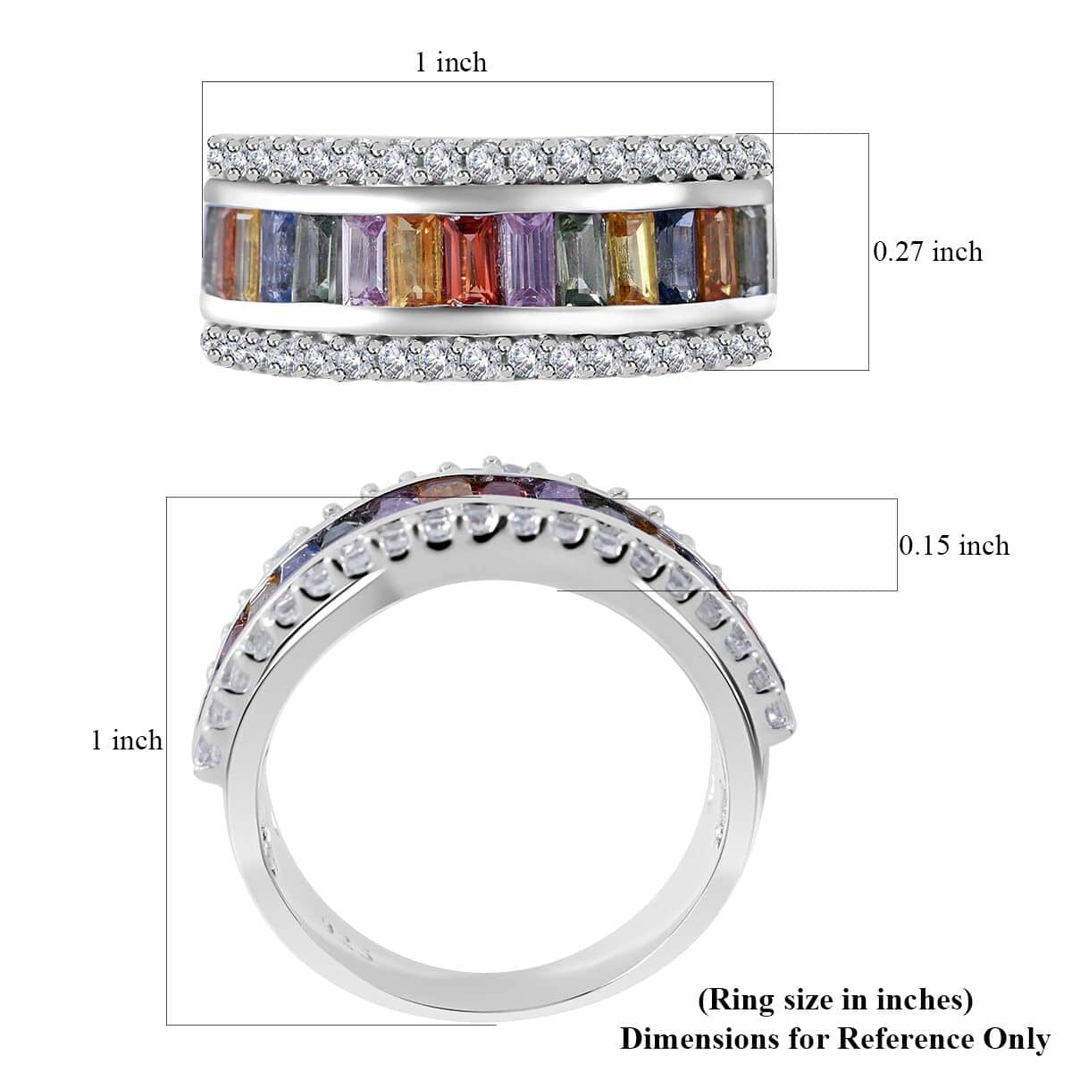 Multi Sapphire and White Zircon Ring in Platinum Over Sterling Silver (Size 5.0) 3.15 ctw image number 4