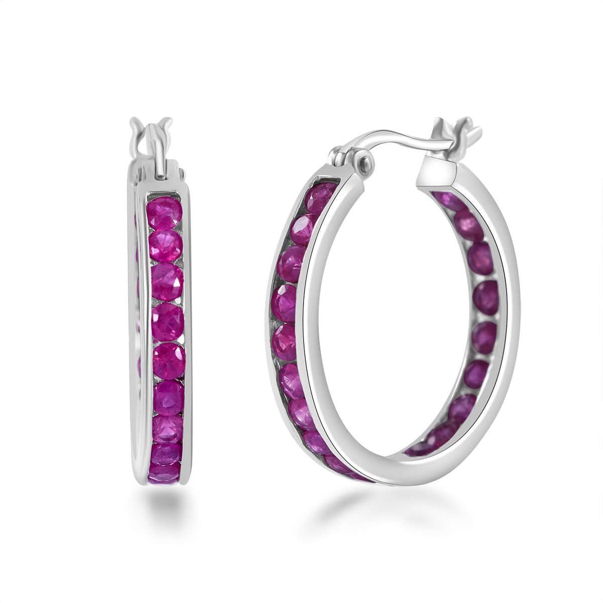 Montepuez Ruby Hoop Earrings in Platinum Over Sterling Silver 3.75 ctw image number 0