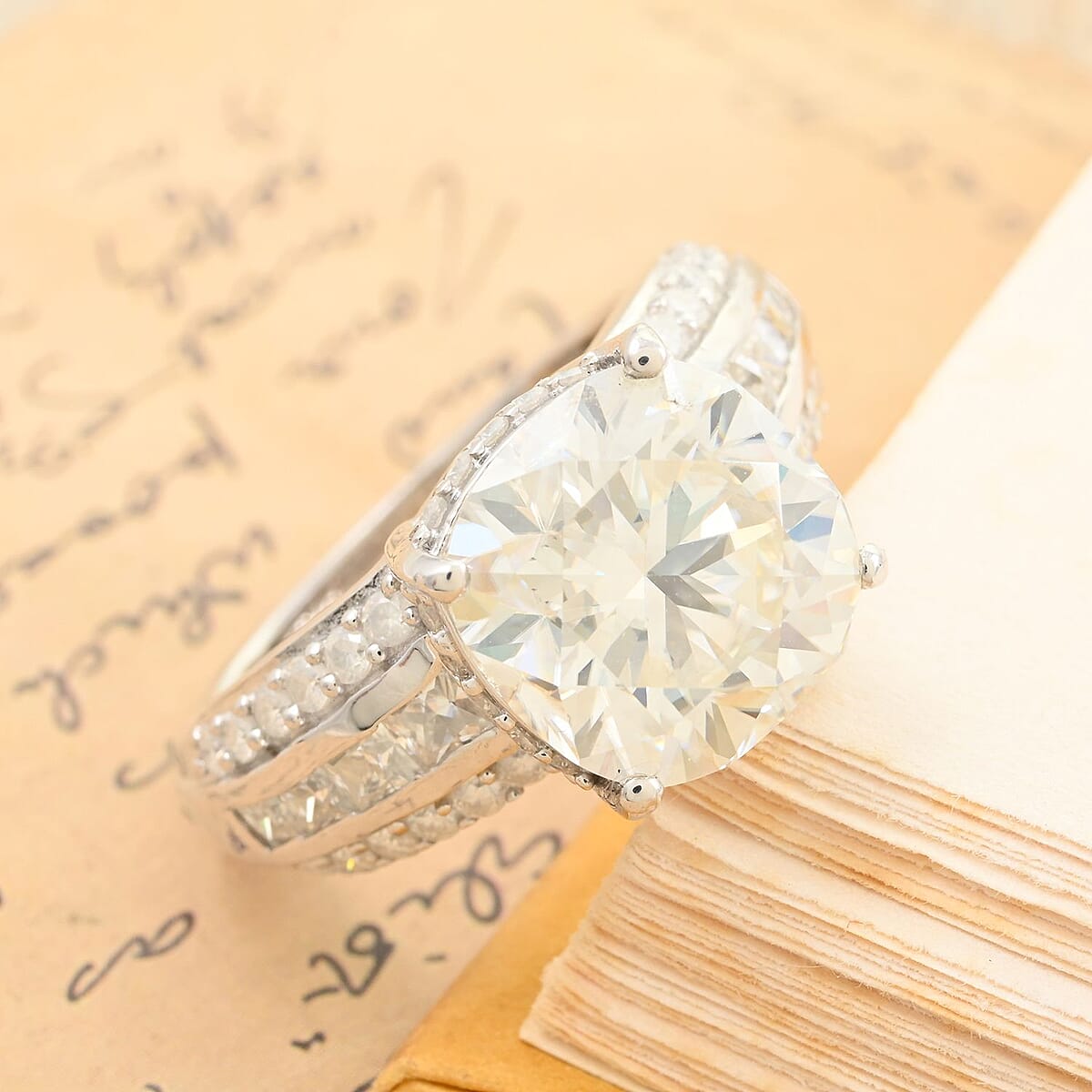 Moissanite Ring in Platinum Over Sterling Silver (Size 6.0) 6.00 ctw image number 1