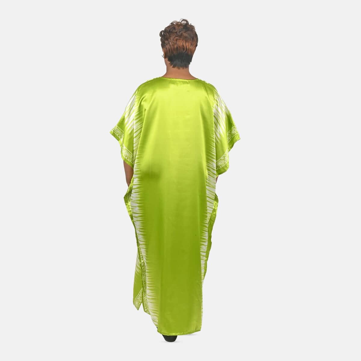 Winlar Citrine Color Embroidered Long Satin Kaftan - One Size Fits Most image number 1