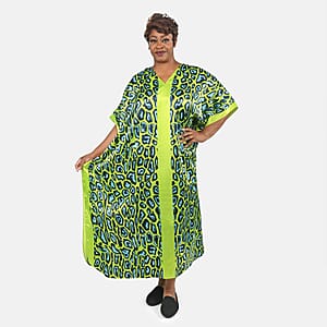 Winlar Lime Leopard Long Satin Kaftan - One Size Fits Most