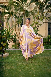 Winlar Lilac Floral Long Satin Kaftan - One Size Fits Most
