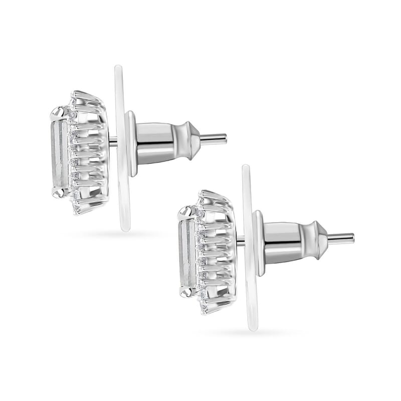 Aqua Kyanite and White Zircon Halo Stud Earrings in Platinum Over Sterling Silver 1.10 ctw