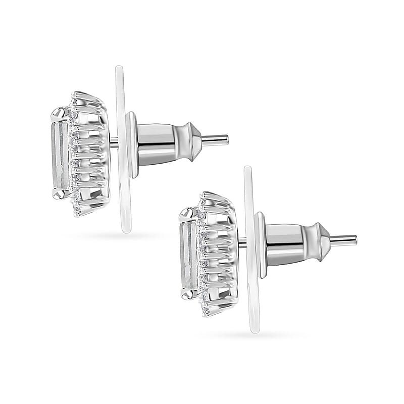 Aqua Kyanite and White Zircon Halo Stud Earrings in Platinum Over Sterling Silver 1.10 ctw