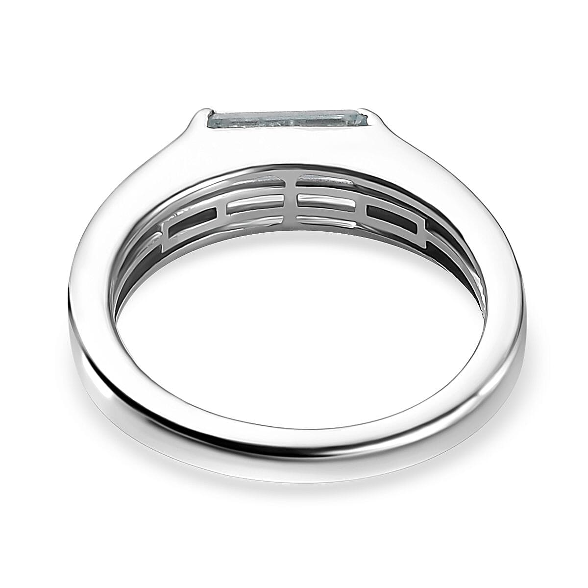 Aqua Kyanite and Moissanite Ring in Platinum Over Sterling Silver (Size 10.0) 1.10 ctw