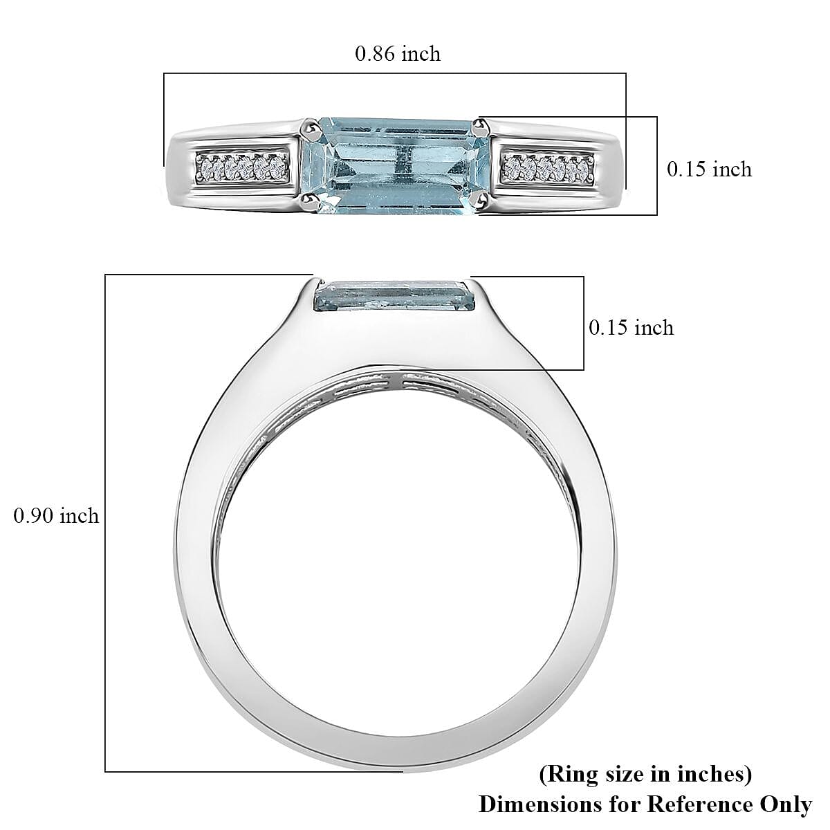 Aqua Kyanite and Moissanite Ring in Platinum Over Sterling Silver (Size 10.0) 1.10 ctw