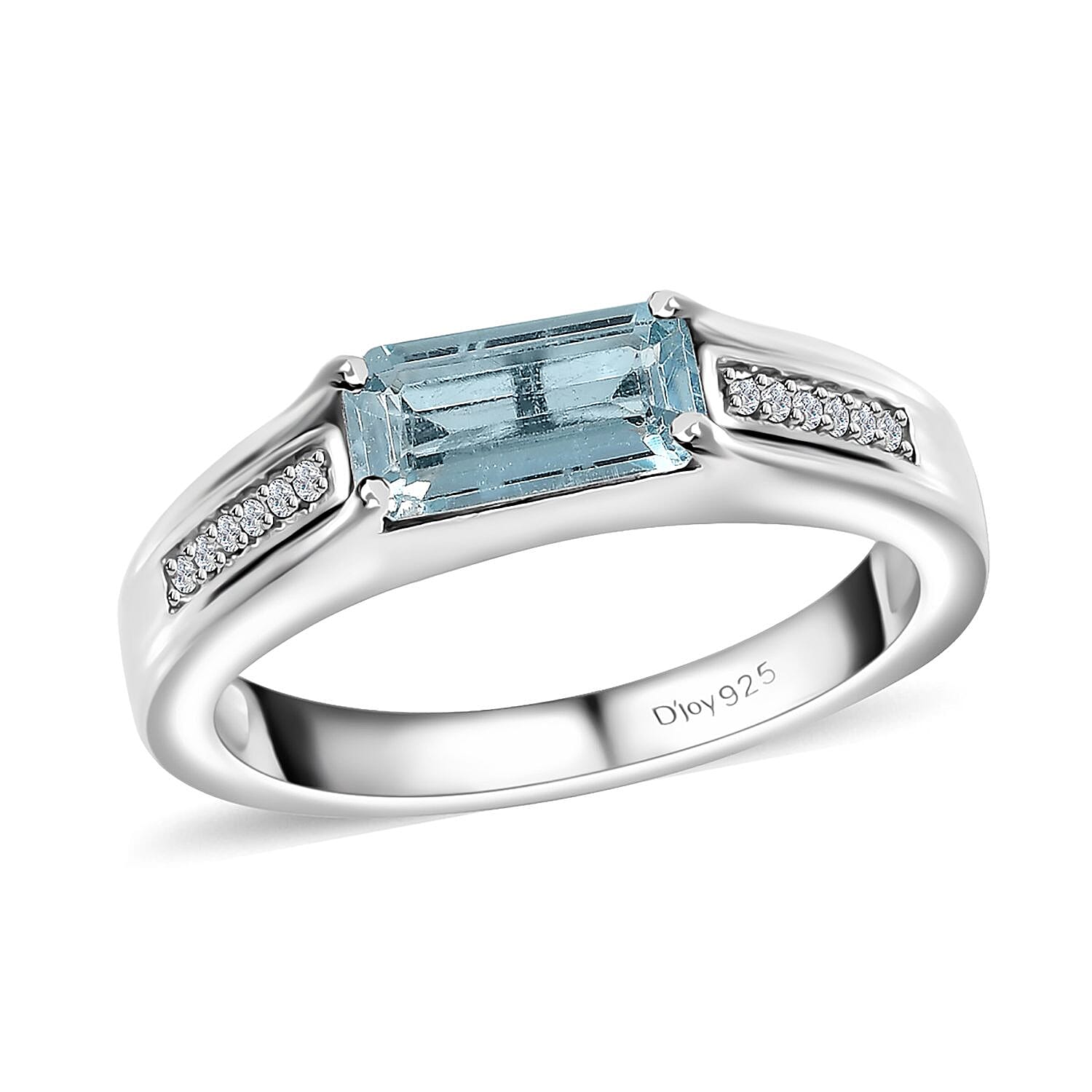Aqua Kyanite and Moissanite Ring in Platinum Over Sterling Silver 1.10 ctw