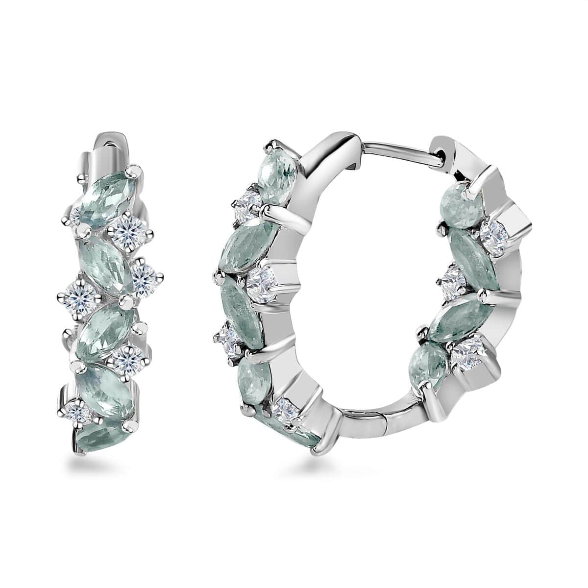 Aqua Kyanite and White Zircon Hoop Earring in Platinum Over Sterling Silver 7.00 ctw image number 0