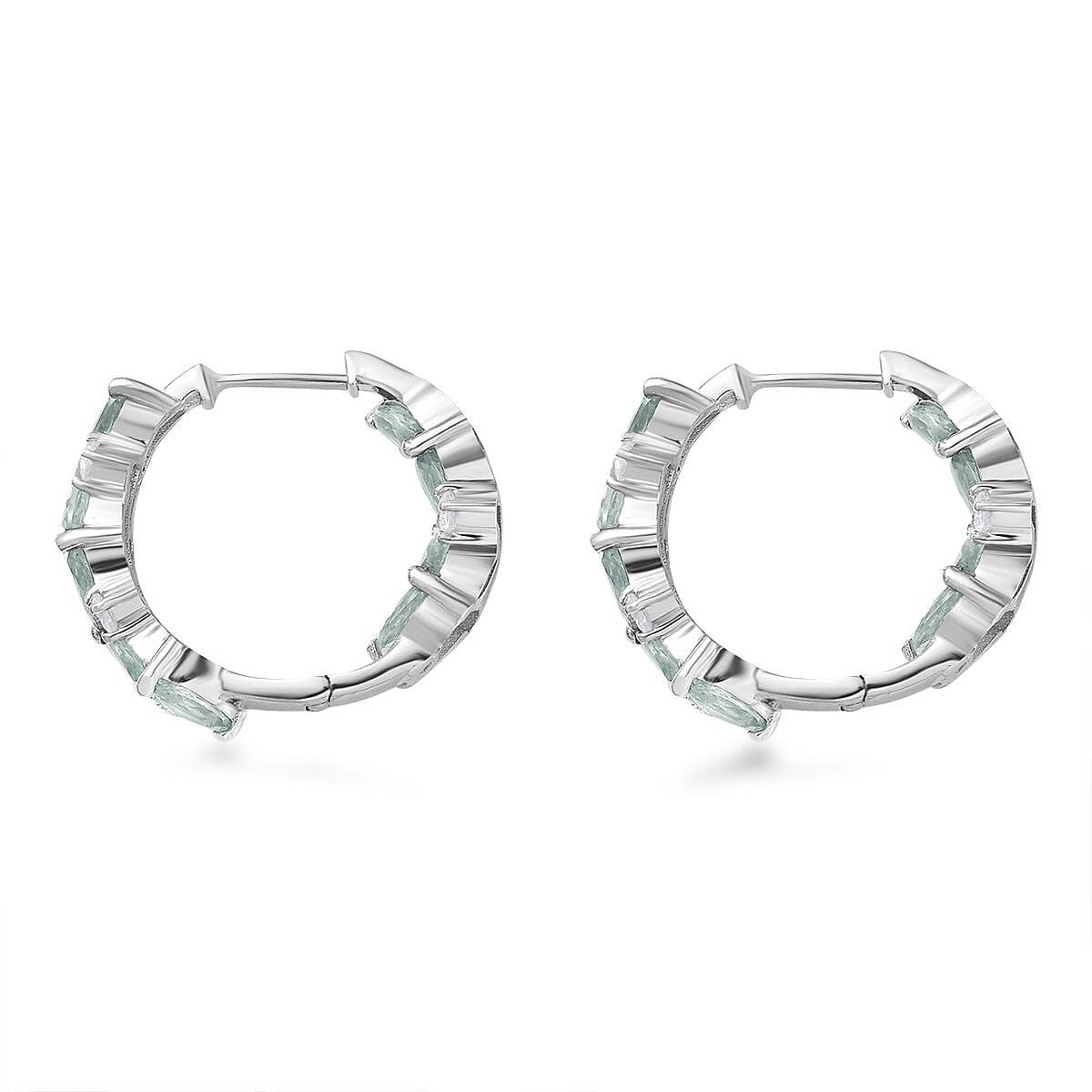 Aqua Kyanite and White Zircon Hoop Earring in Platinum Over Sterling Silver 7.00 ctw