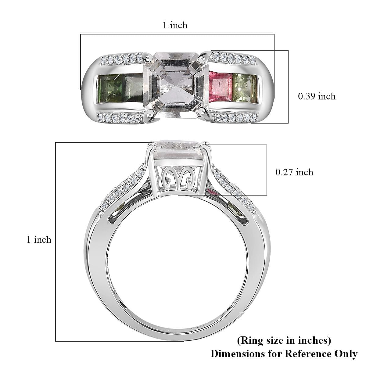 Mexican Hyalite Opal and Multi Gemstone Bridge Ring in Platinum Over Sterling Silver (Size 10.0) with Free UV Flash Light 3.35 ctw