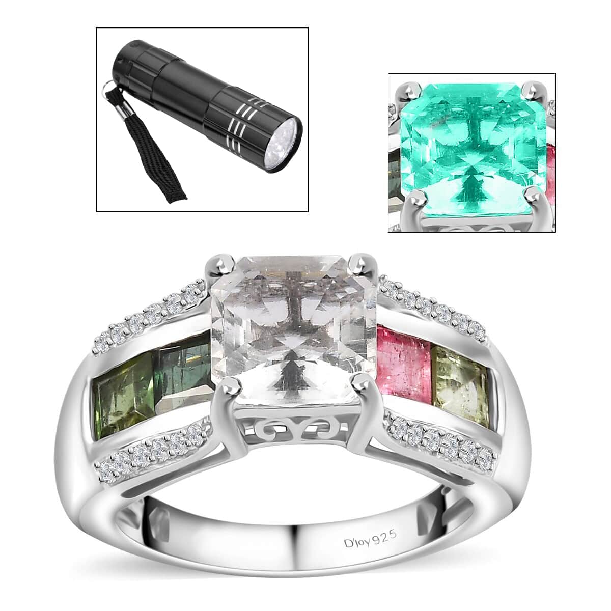 Mexican Hyalite Opal and Multi Gemstone Bridge Ring in Platinum Over Sterling Silver (Size 7.0) with Free UV Flash Light 3.35 ctw image number 0