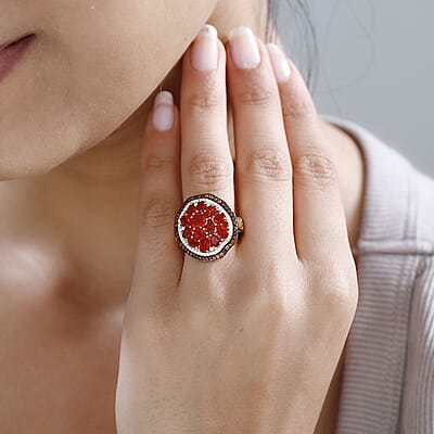 Crimson Fire Opal, Brown and White Zircon Sea Pebble Ring in Vermeil Yellow Gold Over Sterling Silver (Size 10.0) 2.70 ctw