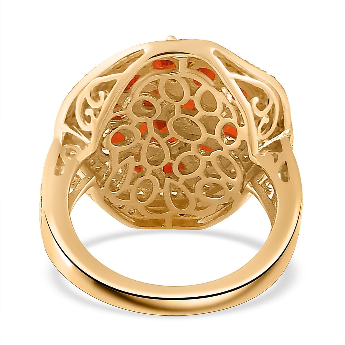 Crimson Fire Opal, Brown and White Zircon Sea Pebble Ring in Vermeil Yellow Gold Over Sterling Silver (Size 10.0) 2.70 ctw