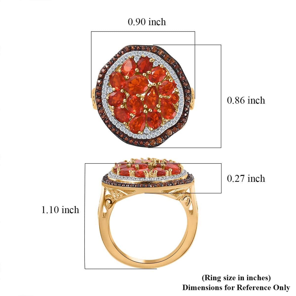 Crimson Fire Opal, Brown and White Zircon Ring in Vermeil Yellow Gold Over Sterling Silver (Size 10.0) 2.70 ctw image number 5