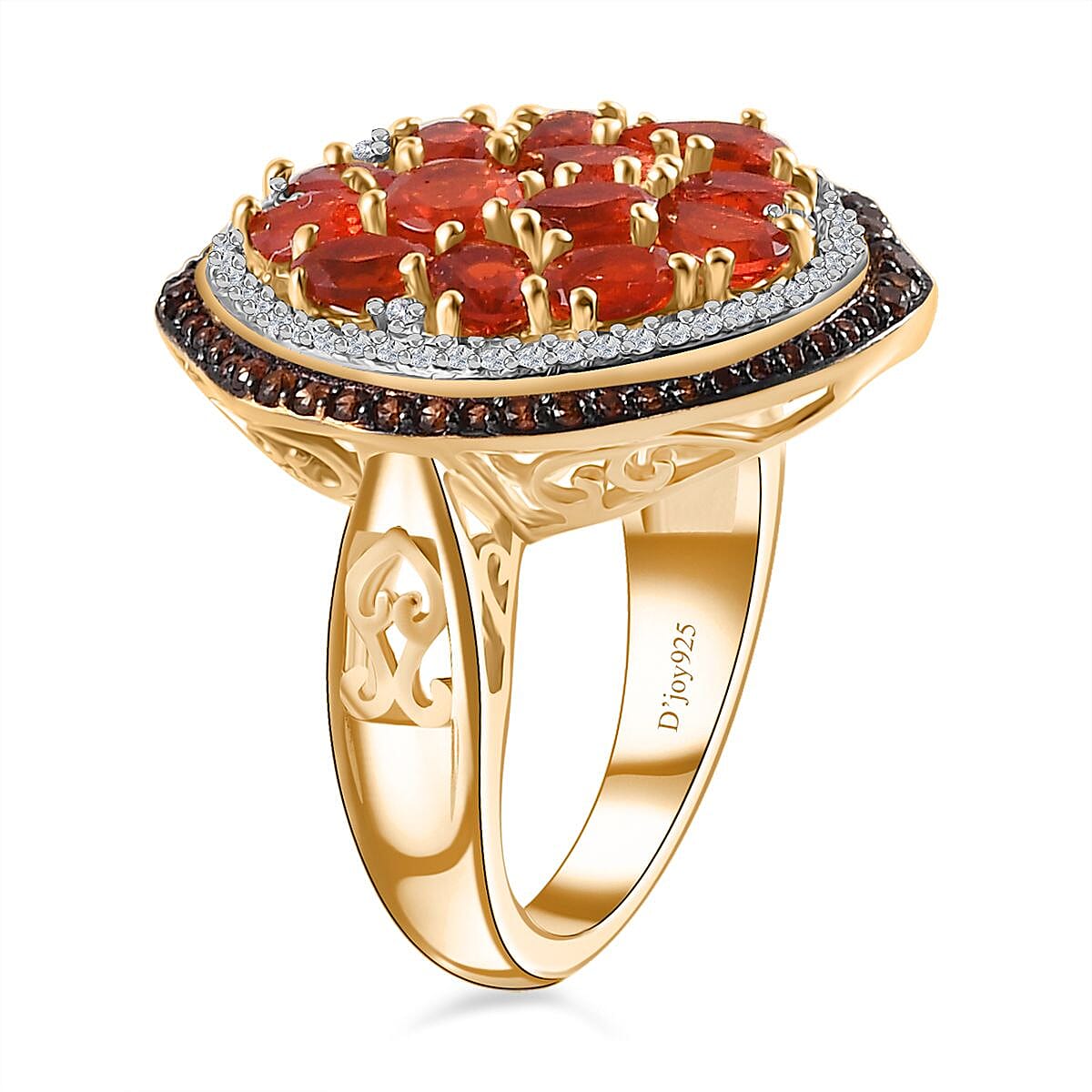 D'Joy Crimson Fire Opal, Brown and White Zircon Sea Pebble Ring in Vermeil Yellow Gold Over Sterling Silver (Size 7.0) 2.70 ctw image number 3