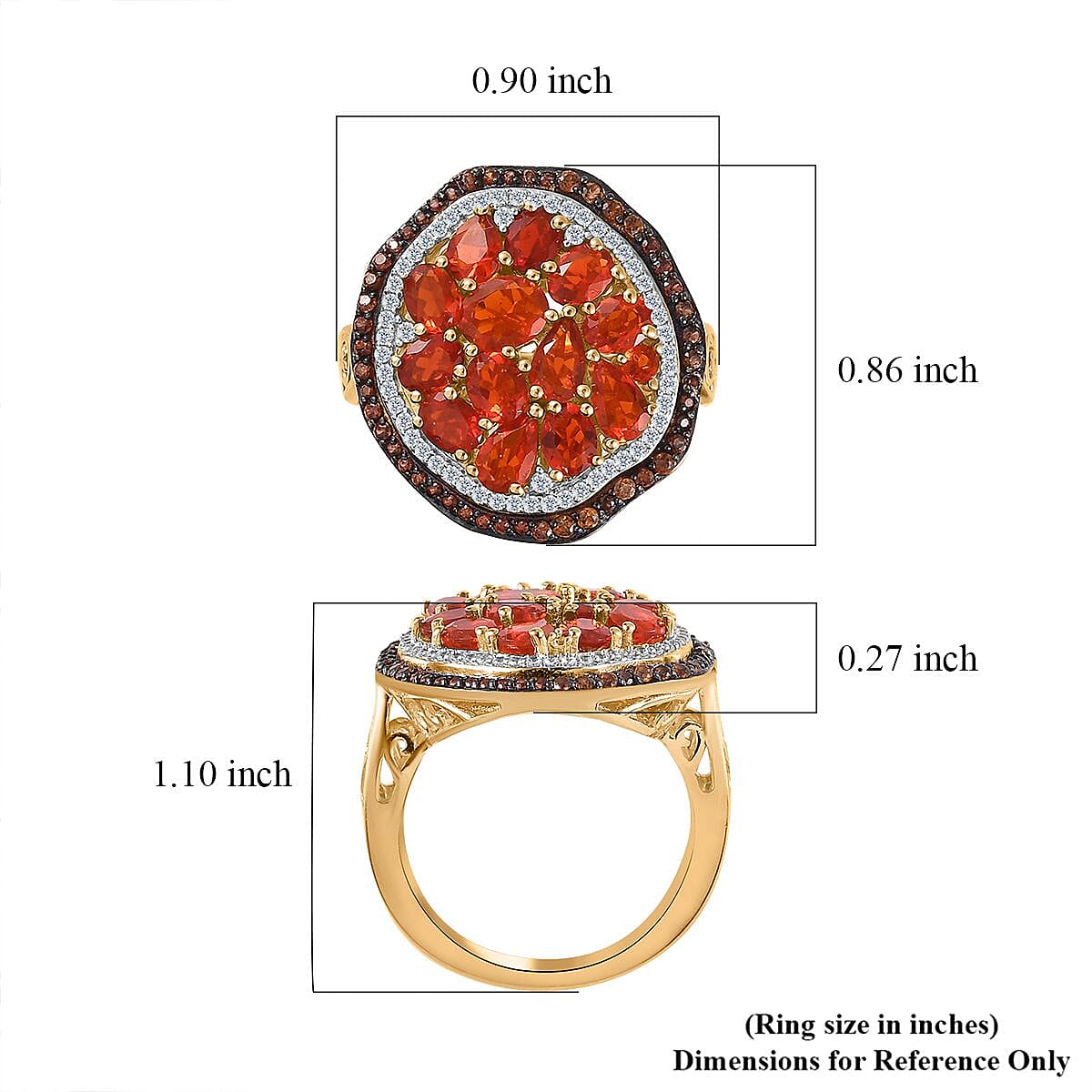 D'Joy Crimson Fire Opal, Brown and White Zircon Sea Pebble Ring in Vermeil Yellow Gold Over Sterling Silver (Size 7.0) 2.70 ctw image number 5