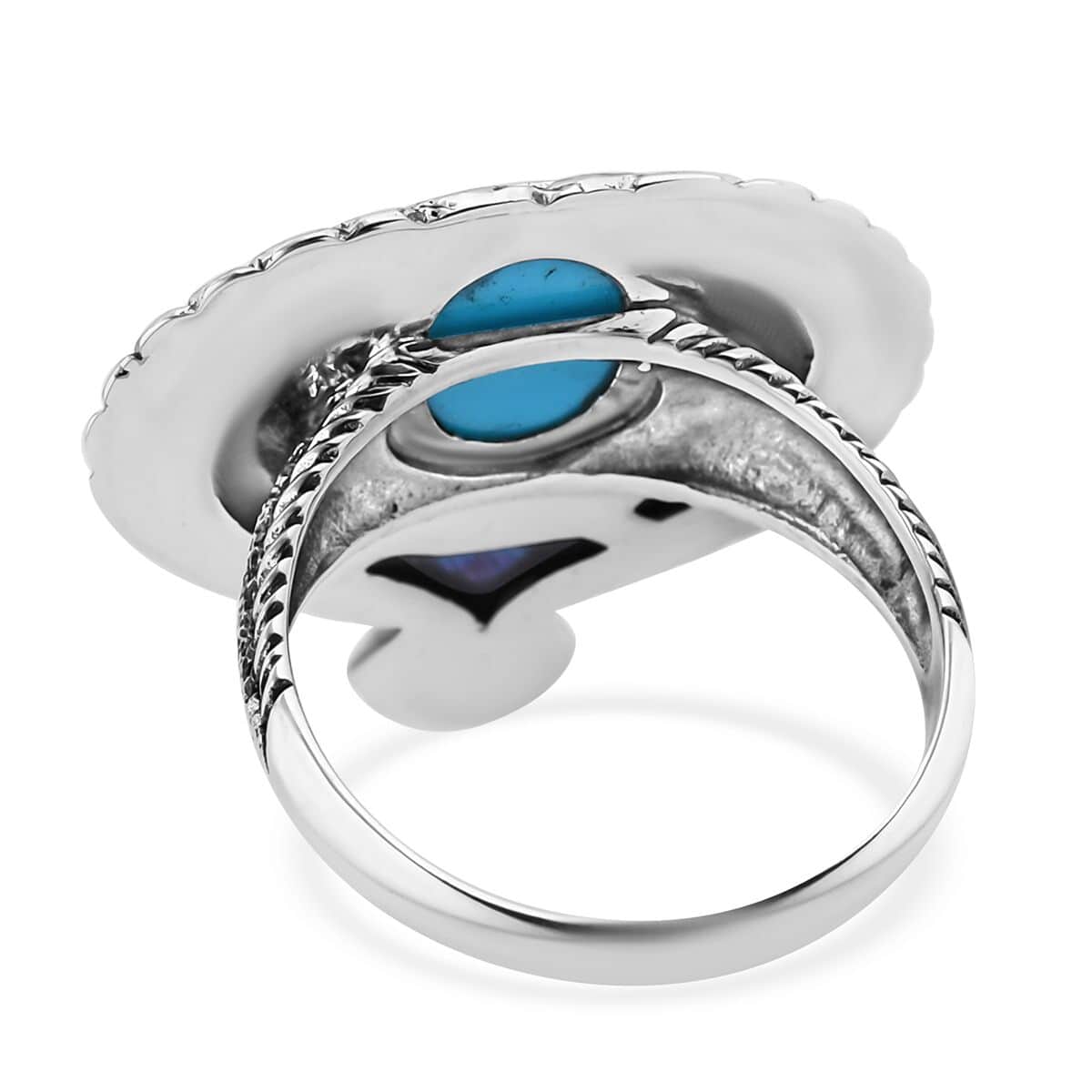Bali Legacy Sleeping Beauty Turquoise and Abalone Shell Eagle Ring in Sterling Silver (Size 10.0) 3.00 ctw image number 4