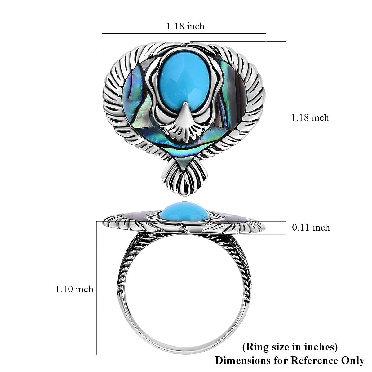 Bali Legacy Sleeping Beauty Turquoise and Abalone Shell Eagle Ring in Sterling Silver (Size 7.0) 3.00 ctw image number 5