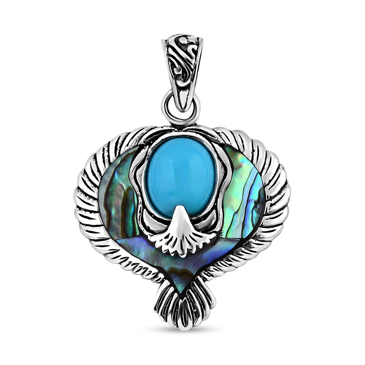 Bali Legacy Sleeping Beauty Turquoise and Abalone Shell Eagle Pendant in Sterling Silver 3.00 ctw image number 0