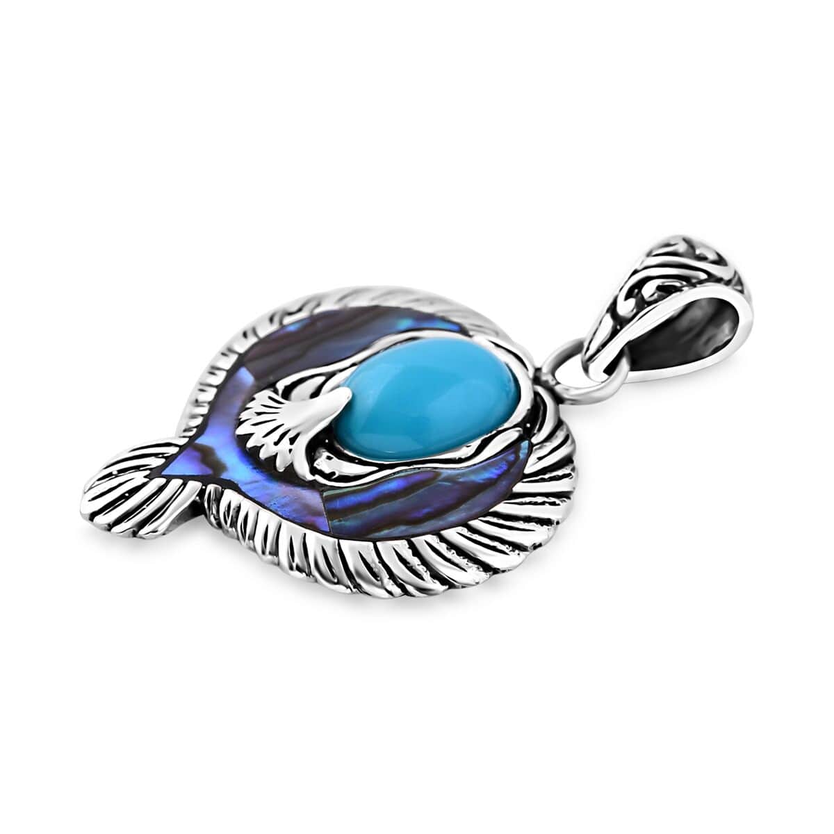 Bali Legacy Sleeping Beauty Turquoise and Abalone Shell Eagle Pendant in Sterling Silver 3.00 ctw image number 3