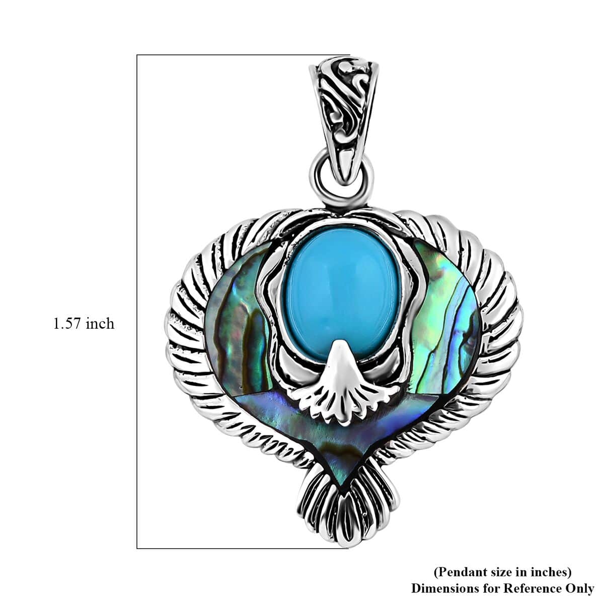 Bali Legacy Sleeping Beauty Turquoise and Abalone Shell Eagle Pendant in Sterling Silver 3.00 ctw image number 5