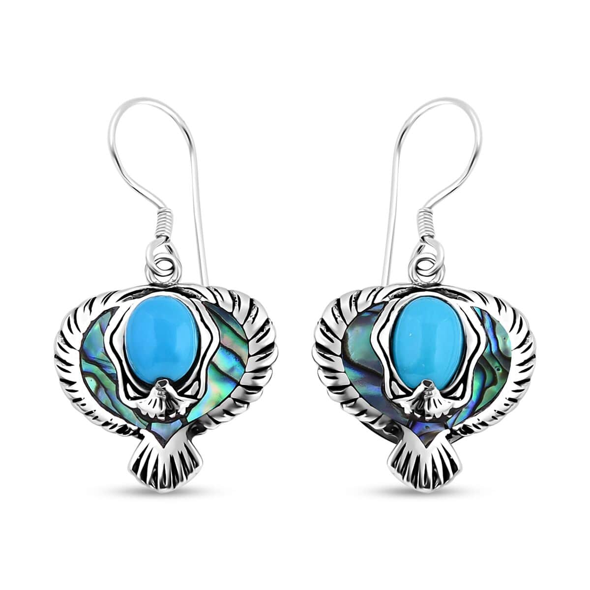 Bali Legacy Sleeping Beauty Turquoise and Abalone Shell Eagle Earrings in Sterling Silver 3.70 ctw image number 0