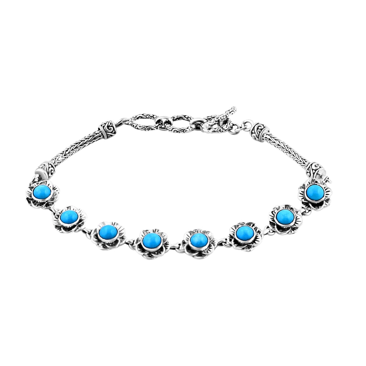 Bali Legacy Sleeping Beauty Turquoise Toggle Clasp Bracelet in Sterling Silver (6.50-8.0In) 4.00 ctw image number 0