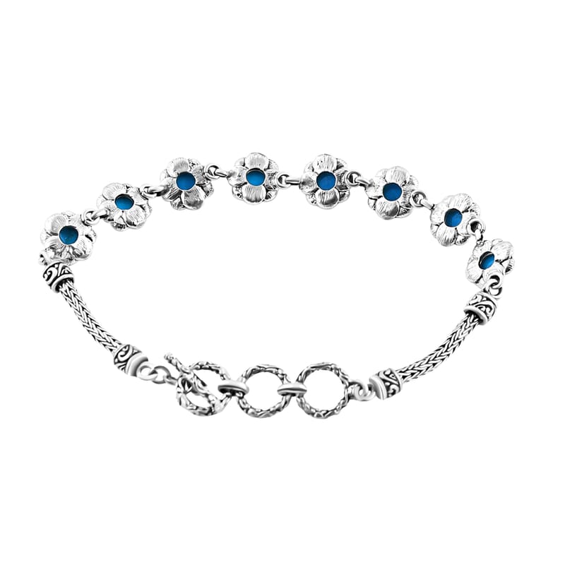 Bali Legacy Sleeping Beauty Turquoise Toggle Clasp Bracelet in Sterling Silver (6.50-8.0In) 4.00 ctw