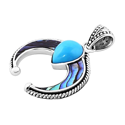Bali Legacy Sleeping Beauty Turquoise and Abalone Shell Squash Blossom Pendant without Chain in Sterling Silver 2.90 ctw