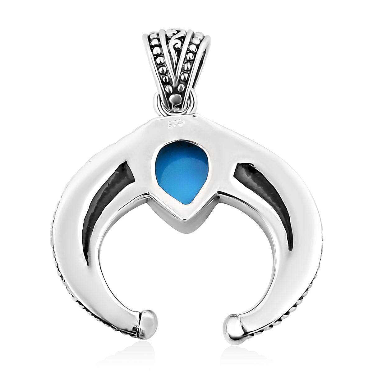 Bali Legacy Sleeping Beauty Turquoise and Abalone Shell Squash Blossom Pendant without Chain in Sterling Silver 2.90 ctw