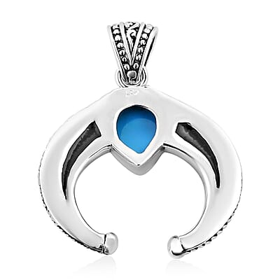 Bali Legacy Sleeping Beauty Turquoise and Abalone Shell Squash Blossom Pendant without Chain in Sterling Silver 2.90 ctw