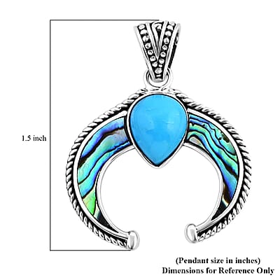 Bali Legacy Sleeping Beauty Turquoise and Abalone Shell Squash Blossom Pendant without Chain in Sterling Silver 2.90 ctw