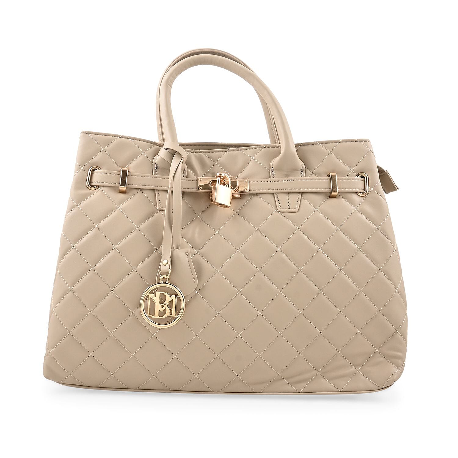Badgley Mischka Beige Vegan Leather Quilted Shoulder Bag