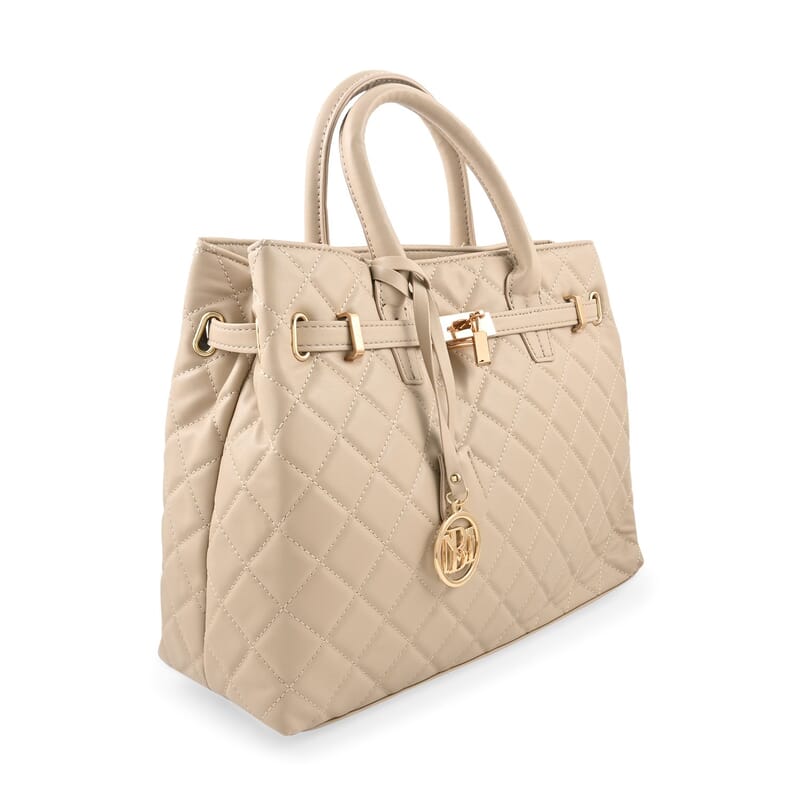 Badgley Mischka Beige Vegan Leather Quilted Shoulder Bag