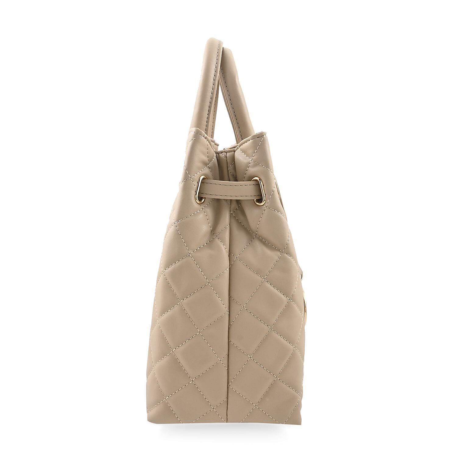 Badgley Mischka Beige Vegan Leather Quilted Shoulder Bag