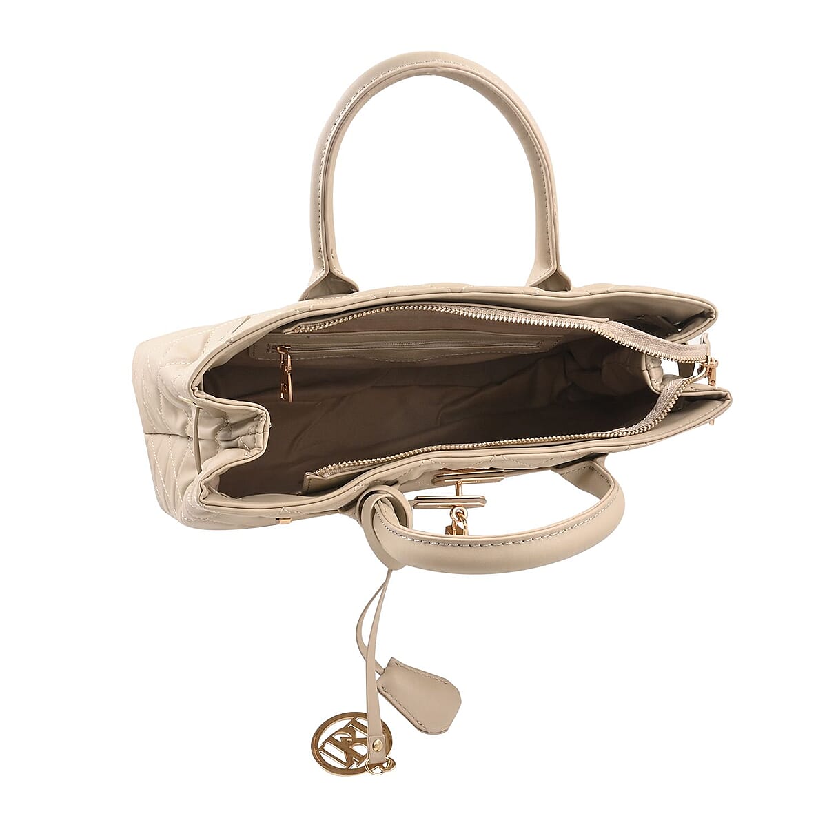 Badgley Mischka Beige Vegan Leather Quilted Shoulder Bag image number 4