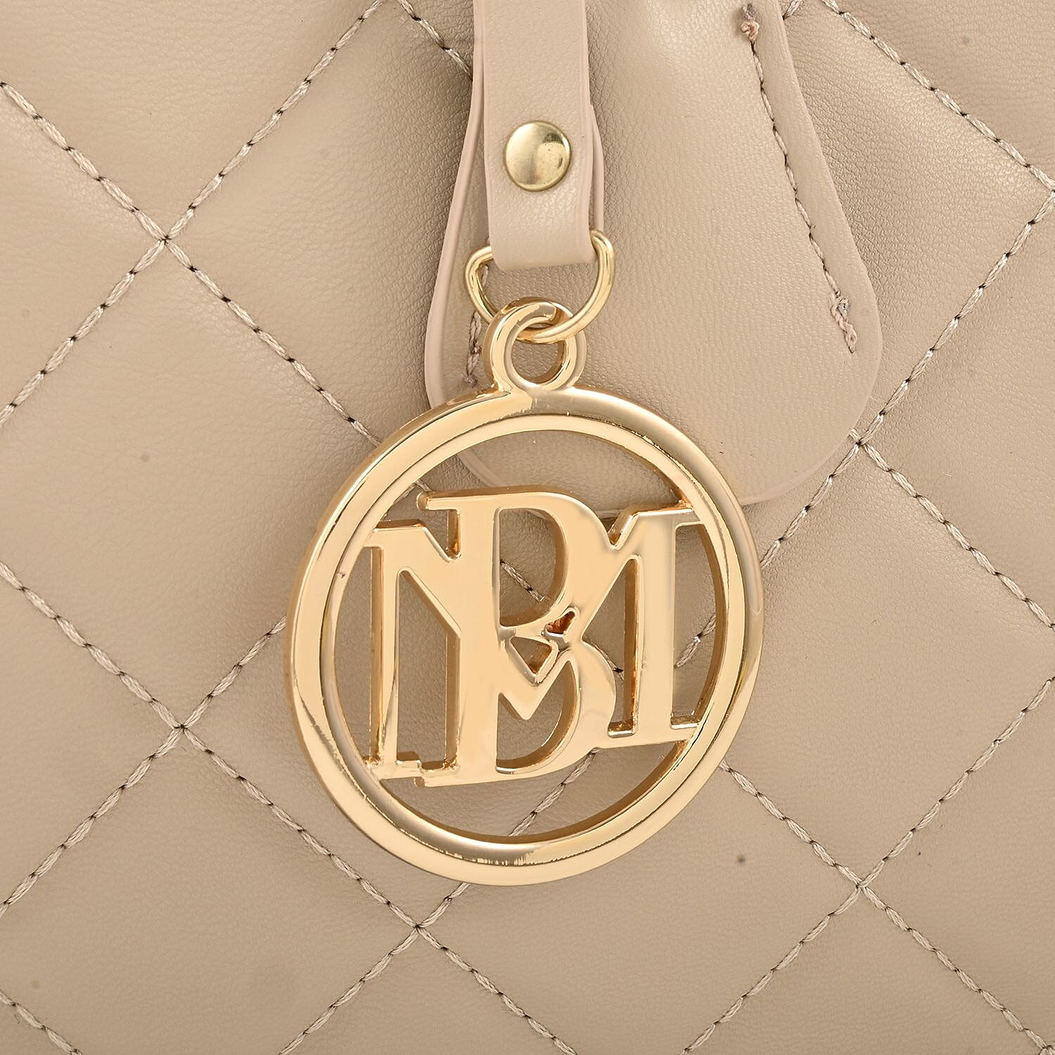 Badgley Mischka Beige Vegan Leather Quilted Shoulder Bag