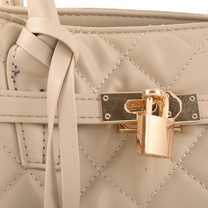 Badgley Mischka Beige Vegan Leather Quilted Shoulder Bag