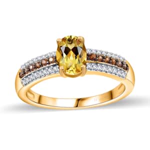Brazilian Heliodor, Brown and White Zircon Ring in Vermeil Yellow Gold Over Sterling Silver (Size 10.0) 1.00 ctw