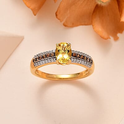 Brazilian Heliodor, Brown and White Zircon Ring in Vermeil Yellow Gold Over Sterling Silver (Size 10.0) 1.00 ctw