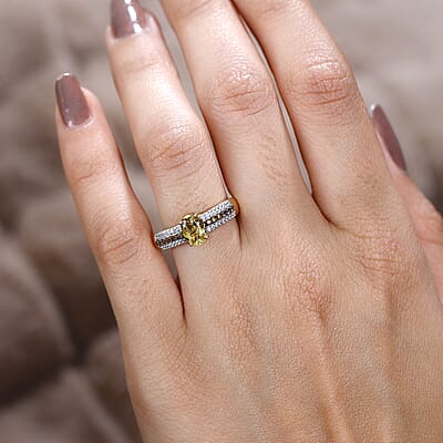 Brazilian Heliodor, Brown and White Zircon Ring in Vermeil Yellow Gold Over Sterling Silver (Size 10.0) 1.00 ctw