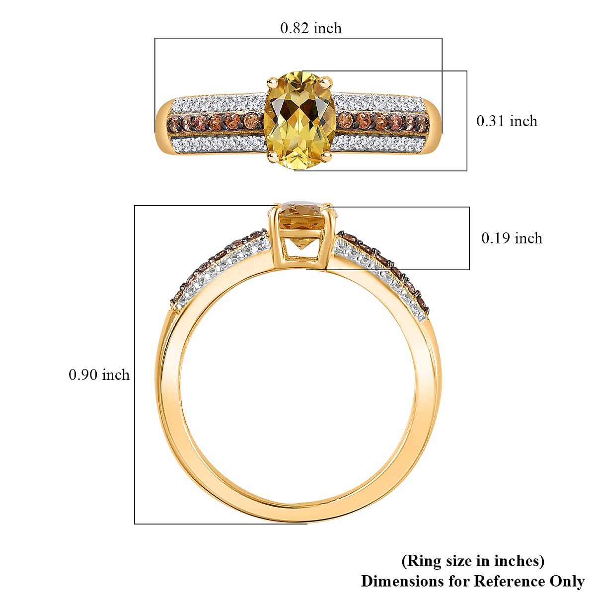 Brazilian Heliodor, Brown and White Zircon Ring in Vermeil Yellow Gold Over Sterling Silver (Size 10.0) 1.00 ctw