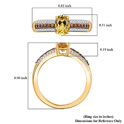 Brazilian Heliodor, Brown and White Zircon Ring in Vermeil Yellow Gold Over Sterling Silver (Size 10.0) 1.00 ctw