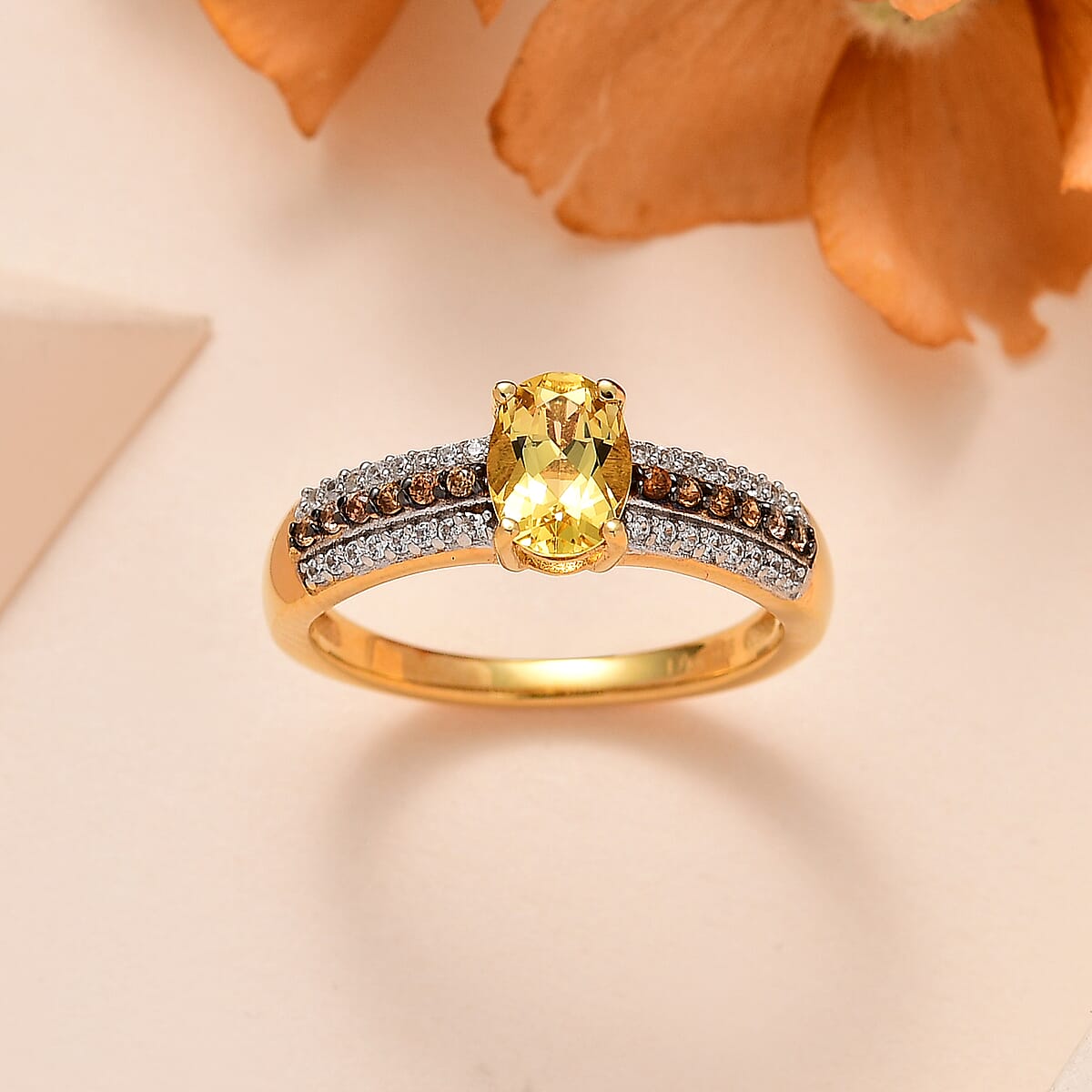 Brazilian Heliodor, Brown and White Zircon Ring in Vermeil Yellow Gold Over Sterling Silver (Size 5.0) 1.00 ctw image number 1