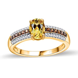 Brazilian Heliodor, Brown and White Zircon Ring in Vermeil Yellow Gold Over Sterling Silver (Size 6.0) 1.00 ctw
